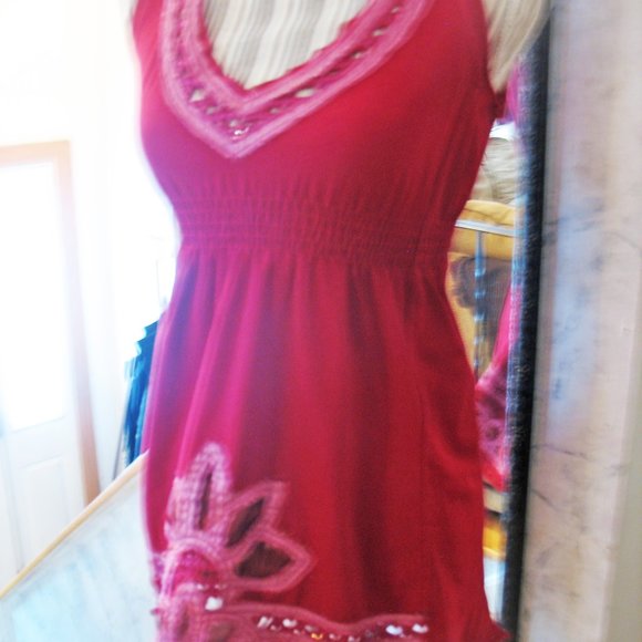 COMMON THREAD TOP BURGUNDY AND PINK SIZE M POLYESTER AND NYLON - Picture 3 of 3